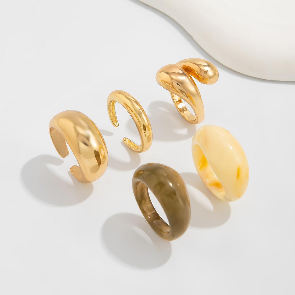 Metal Glossy Water Drop Ring Set, Design Smudge Resin Plain Ring Joint Ring Ring