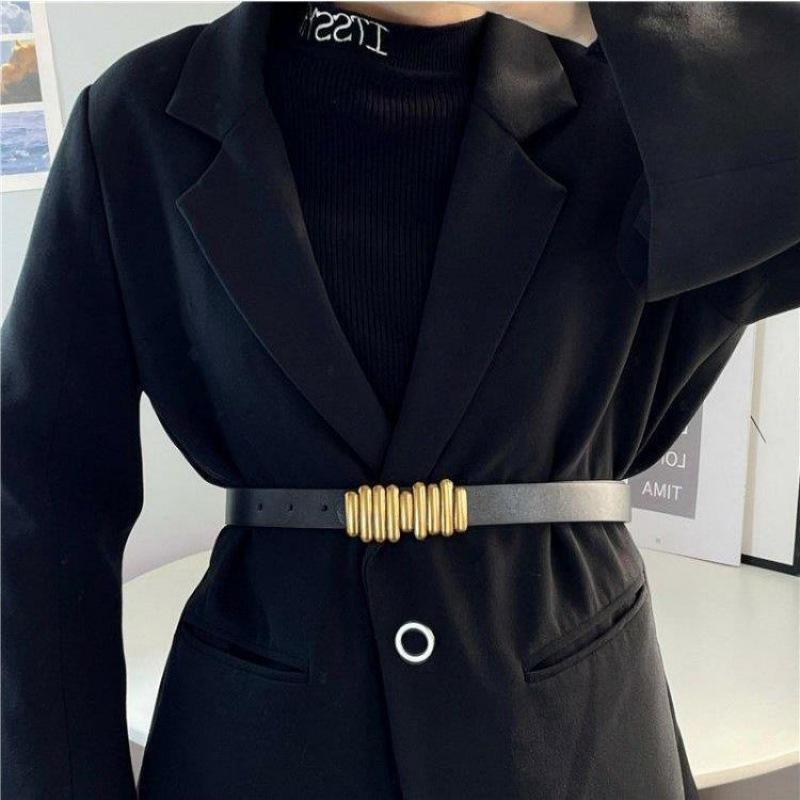 Retro Vintage Womens Ins Simple Unique Buckle Design Denim Pants Belt For Coats