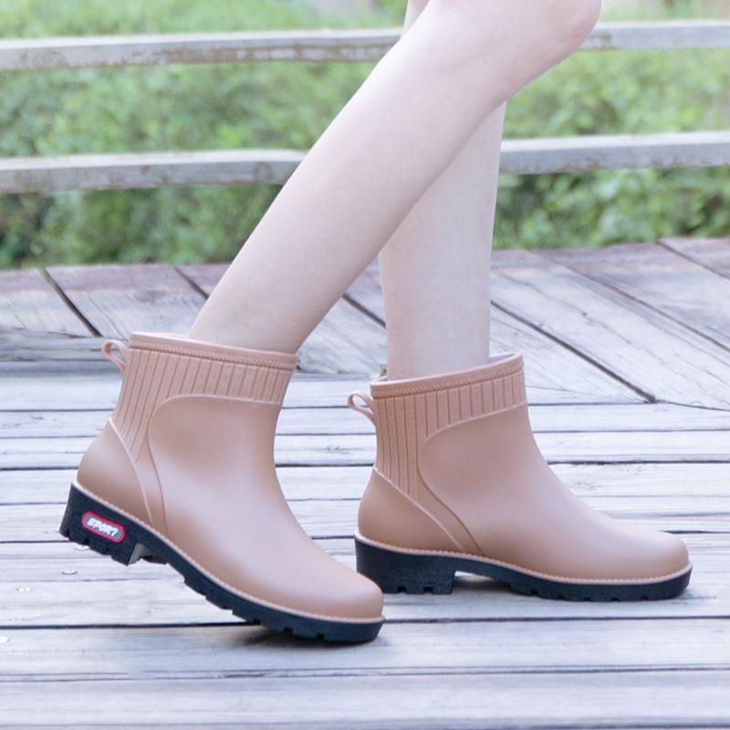 Short tube women's water shoes fleece warm low tube thick-soled water boots rain boots waterproof glue shoes