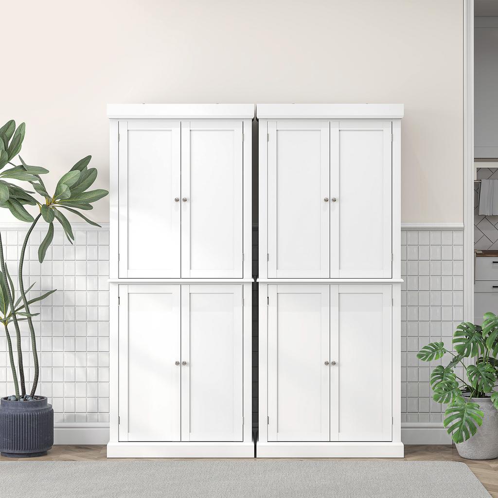 Freestanding Kitchen Cupboard with 4 Doors, Storage Cabinet with 6-Tier Shelving and 4 Adjustable Shelves, White
