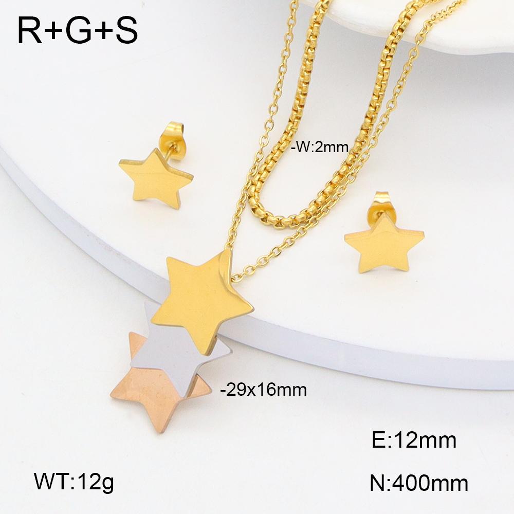Stainless Steel Gold Flower Set Women 4pcs Necklace Earrings Bracelet Ring Cubic Zirconia Luxury Wedding Party Anniversary Gift