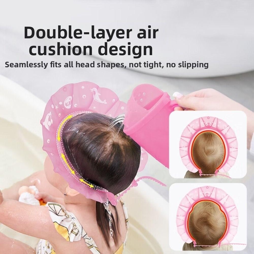 Soft Shower Cap Adjustable Keep Water Out of Eyes & Ears Silicone Toddler Bath Visor Head Circumference 12.5"-19"