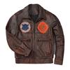 Jaqueta de couro masculina tamanho chinês vintage moído por pedras vermelho marrom cor macia bombardeiro de voo terno bordado remendos