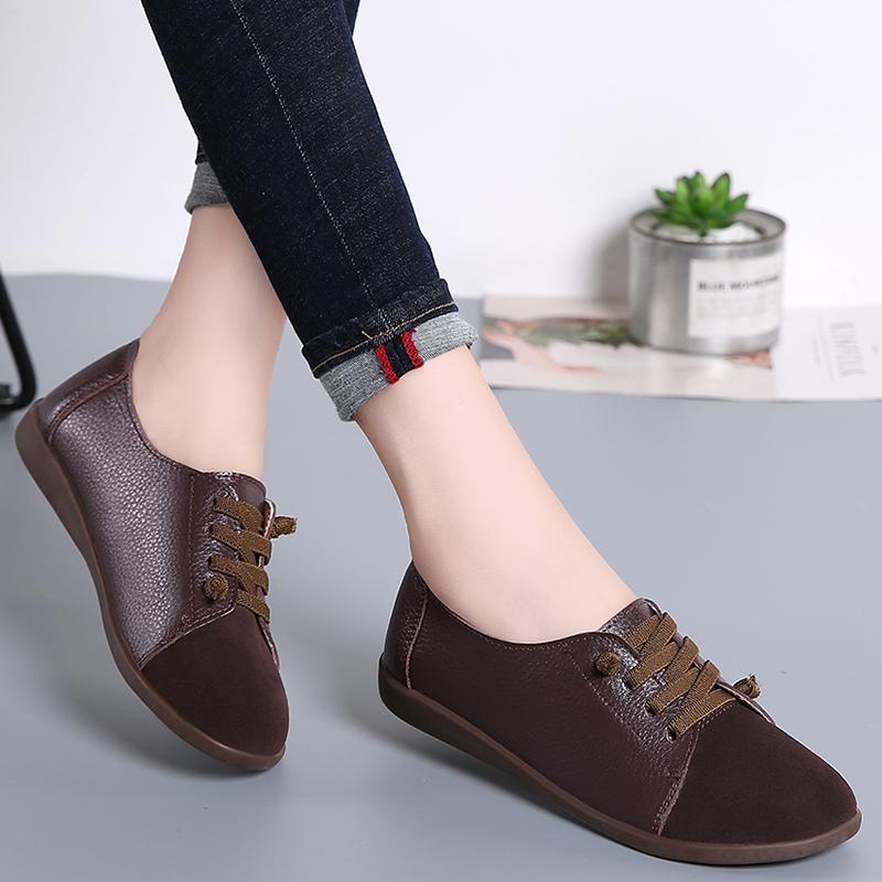 Women's Flats Loafers Leather Driving Shoes Moccasins Comfort Casual Nurse Shoes for Mother plus size