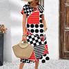 Vestito maglietta da donna girocollo manica corta stampa 3D lunghezza midi abbigliamento estivo da spiaggia