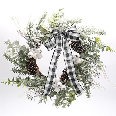 45Cm Christmas Decoration Wreath Door Hanging North American Rural Natural Wind Black and White Plaid Ribbon Simulation Easter