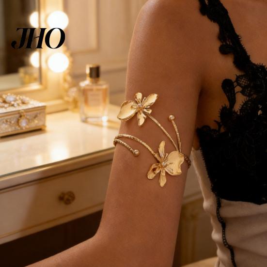 Oberarm Manschette Blumenarmband Damen Verstellbar Offen Feminin Armreif Armband Handgelenk Schmuck für Party Hochzeit Urlaub Metall