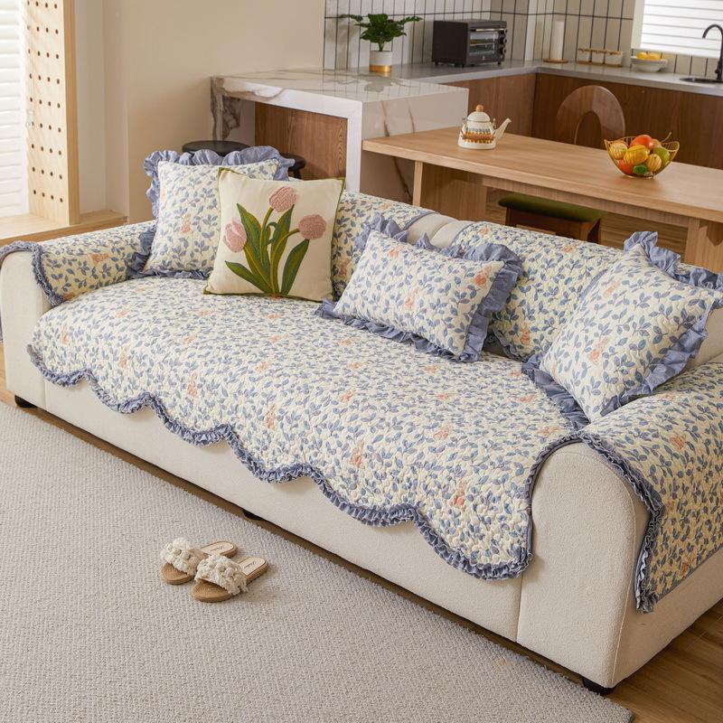 Cotton Sofa Cushion Universal In All Seasons, Pure Cotton Non-Slip Fabric Cushion, Simple Modern Floral Sofa Cover Cover Cloth Towel
