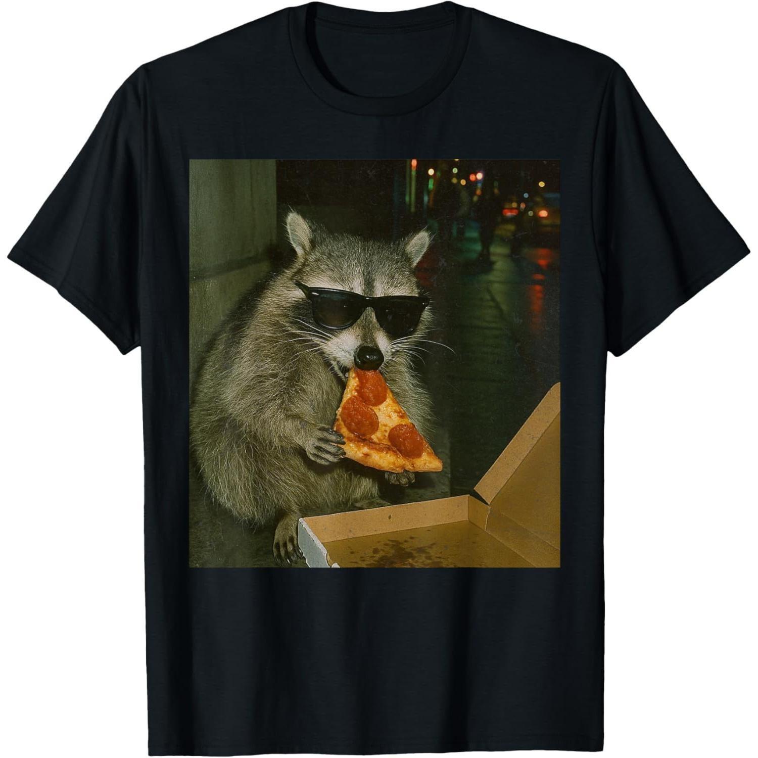 Funny Raccoon Eating Pizza Animal Meme T-Shirt Graphic Unisex Shirt S разноцветный