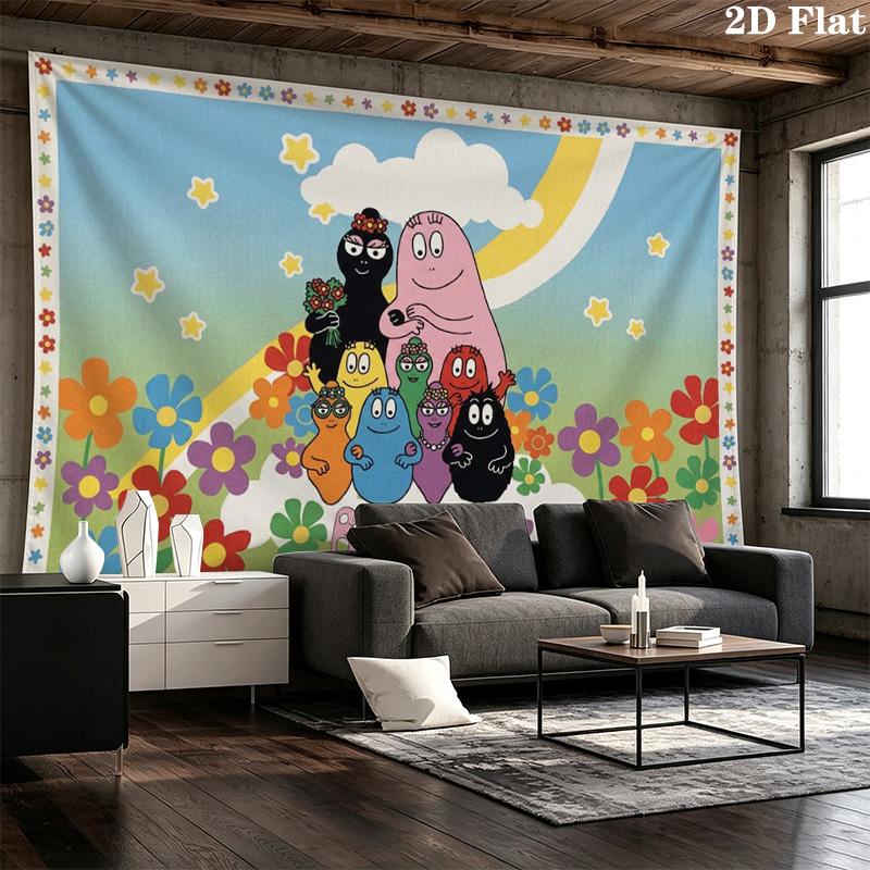 Barbapapa Wall Tapestry Aesthetic Wall Hanging Printed Fabric Blanket Decorative Tapestries for Bedroom Living Room Home Decor