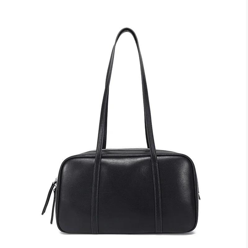 Sacs à bandoulière en cuir de vachette véritable pour femme Sacs à main de luxe de créateur de mode pour dames Sac à main Boston Rétro en cuir de vachette pour le travail 34x12x19.5cm noir