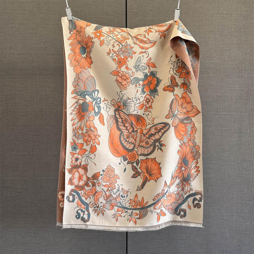 Luxury Winter Cashmere Scarf Women Warm Pashmina Blanket Poncho Scarves Female Butterfly Print Shawl Thick Foulard Bufanda