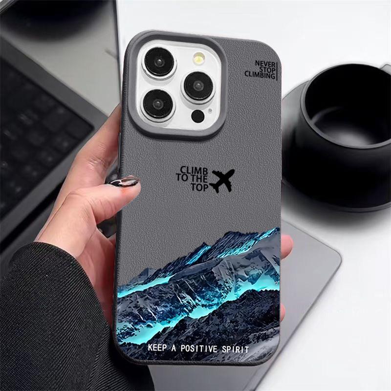 Nárazuvzdorný tenký kryt s motivem hory a letadla pro iPhone 16 15 Pro Max 14 Pro 13 12 11 Ochrana objektivu TPU Textura kůže Matný měkký kryt na telefon