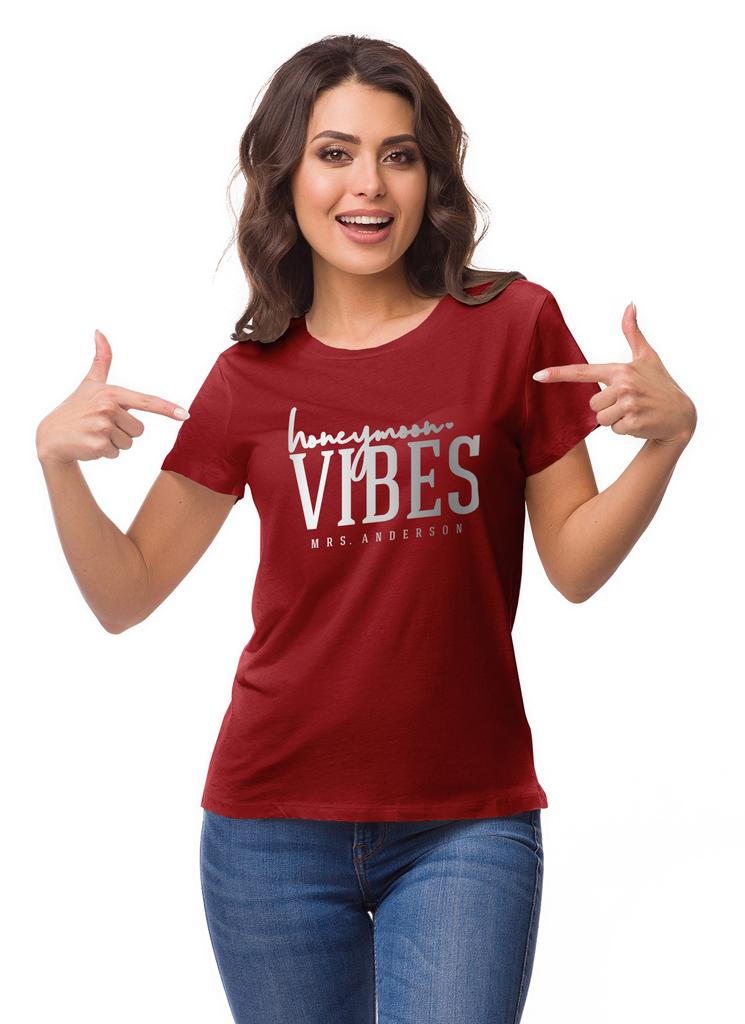 Inkdotpot Personalized Womens Tshirt Top Honeymoon Vibes Mrs Wedding  Announcement