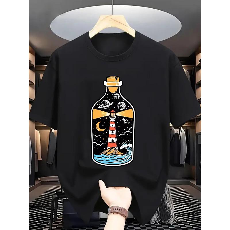 European Size Men's Summer Short Sleeve T-Shirt with Letter''Print Suitable for Casual Casual Attire - Round Neck Breathable Fabric, Machine Washable