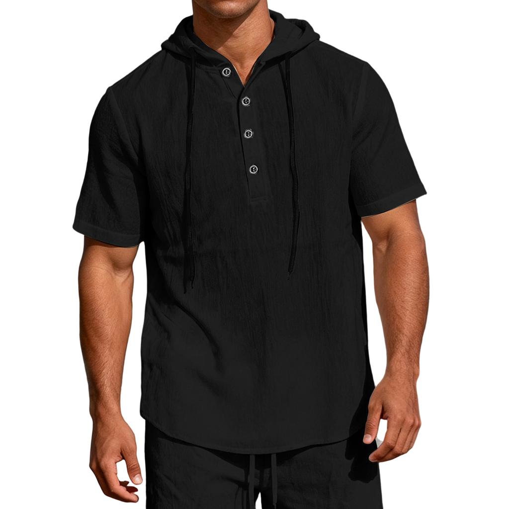Camisa de Lino con Capucha de Manga Corta para Hombre Top Casual con Botones para camisetas camisas para hombre tallas grandes y altas camisas para hombre camisas de entrenamiento para hombre