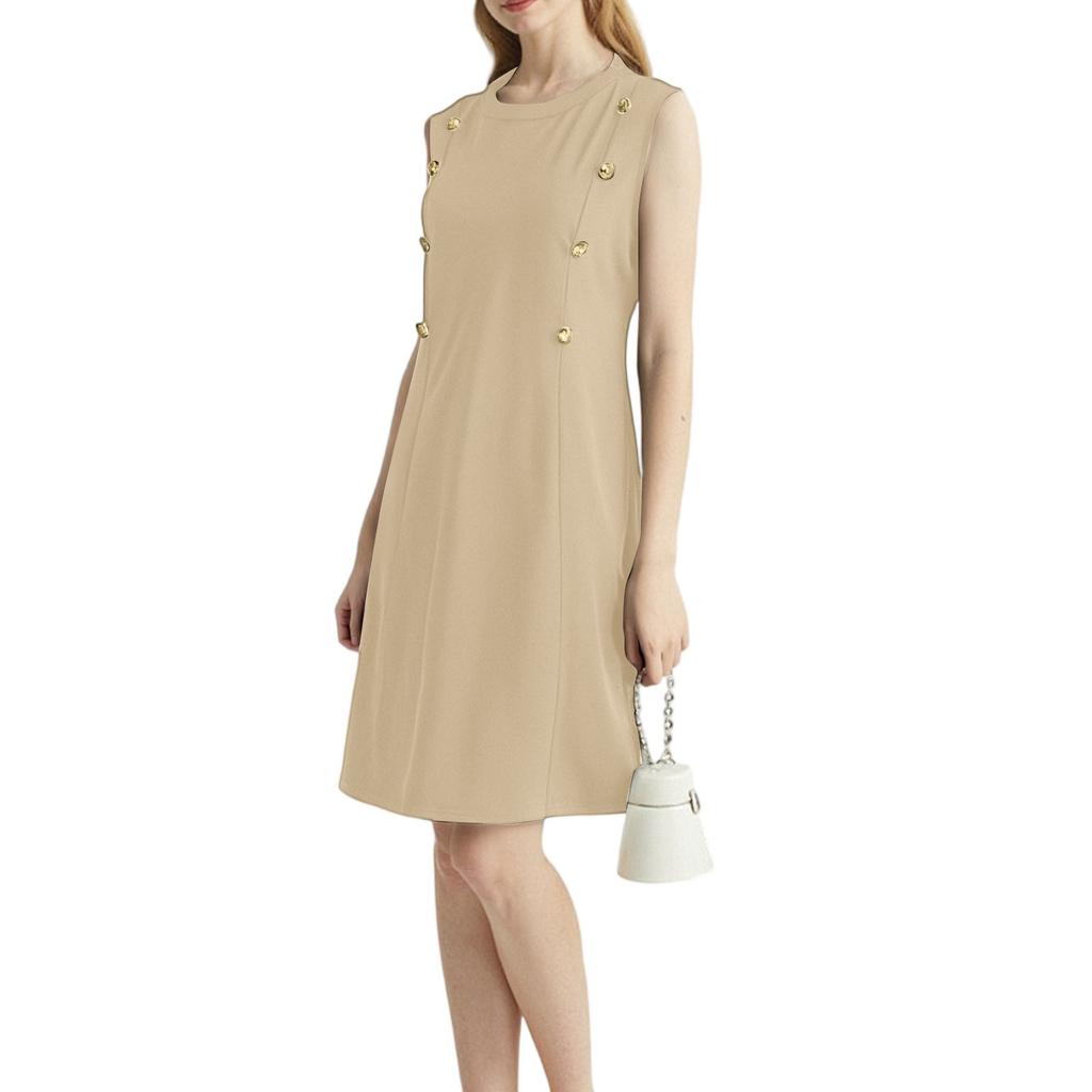 Women's Fashion Casual Double Breasted Round Neck Sleeveless Invisibility Zipper Dress