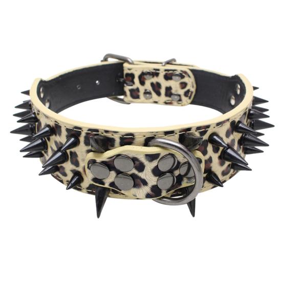 Dog Puppy Faux Leather Rivet Spiked Anti-bite Collar Necklace Pet Neck Band