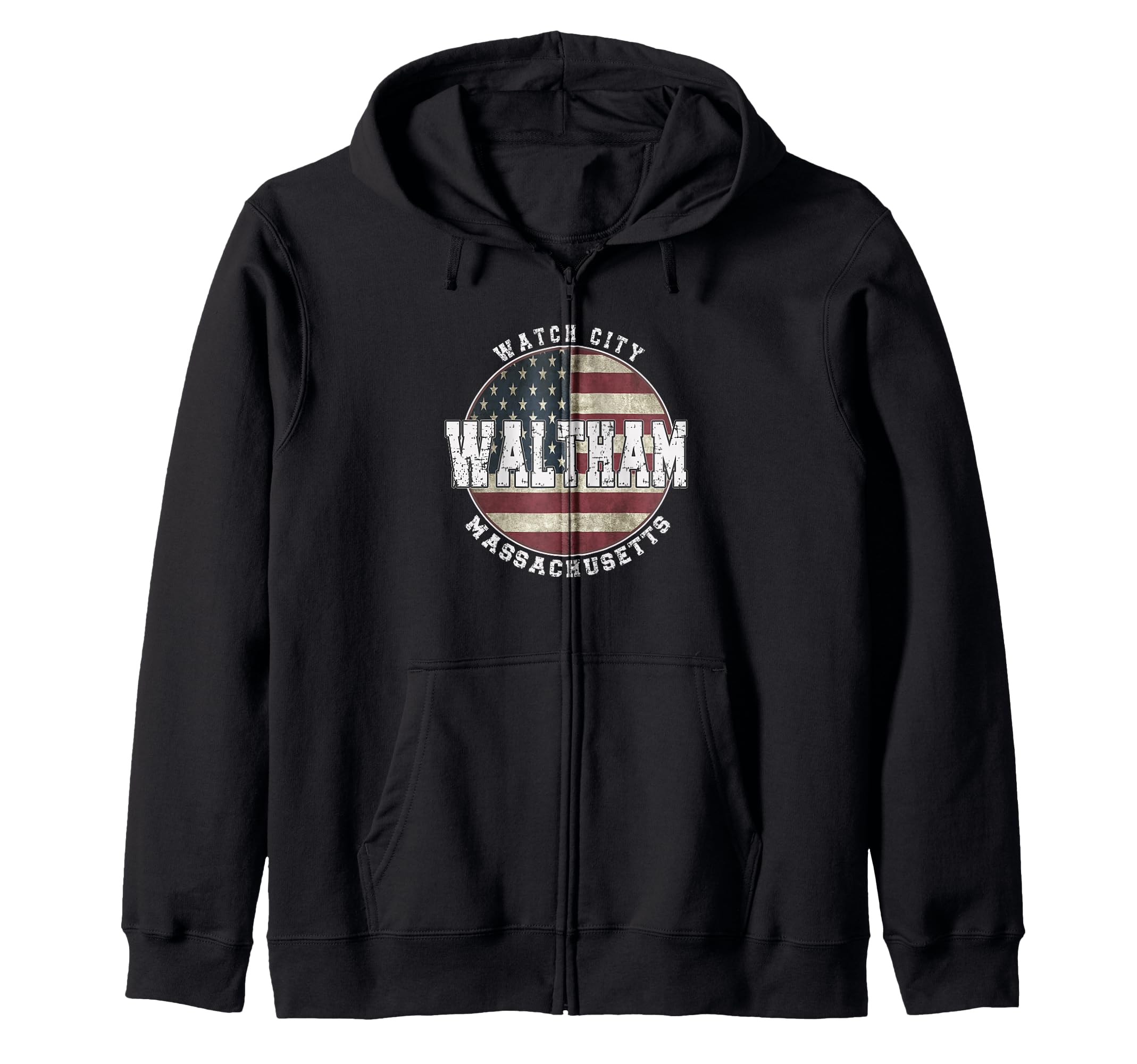 Waltham, Massachusetts, Vintage American Flag Zip Hoodie