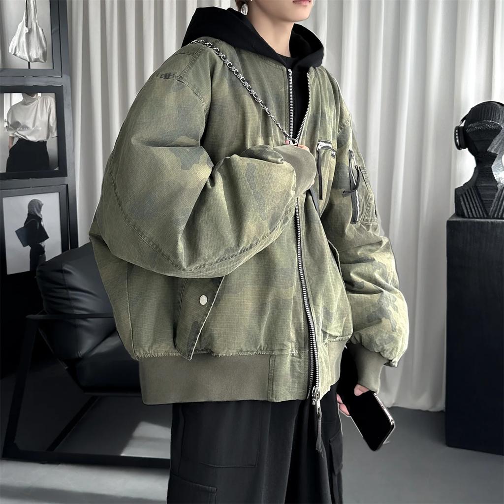 High Street Men's Jackets Men Hooded Patchwork Parkas Autumn Winter Men Camouflage Cotton Padded Jacket Male Loose Short Coats