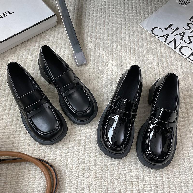2025 spring women's love high heel thick heel small leather shoes Mary Jane retro black British style single shoes retro trend