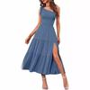 Summer Women's Dress One Shoulder Drawstring Layered Hem Split Dresses
