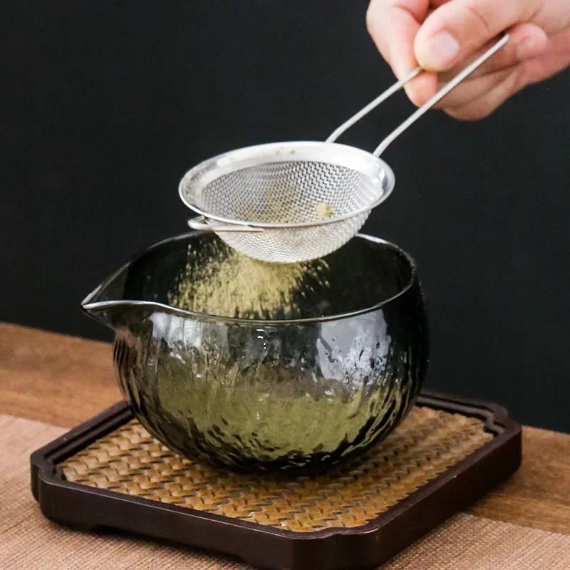 Glass Matcha Sets Hammered Transparent Round Chawan Chasen Holder Bamboo Tea Brush Traditional Tea Ceremony Culture Lover's Gift