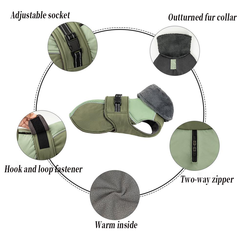 Dog Winter Jacket Small Medium Dogs High Fur Collar Dog Vest Coat Reflective Soft Padded Warm Dog Clothes Thicken Puppy Outfit