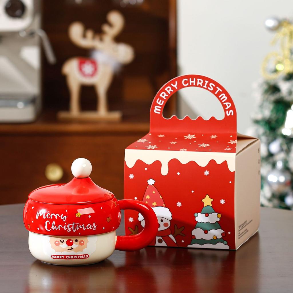 Creative cartoon ceramic Christmas cup souvenir high value large capacity mug Christmas gift set