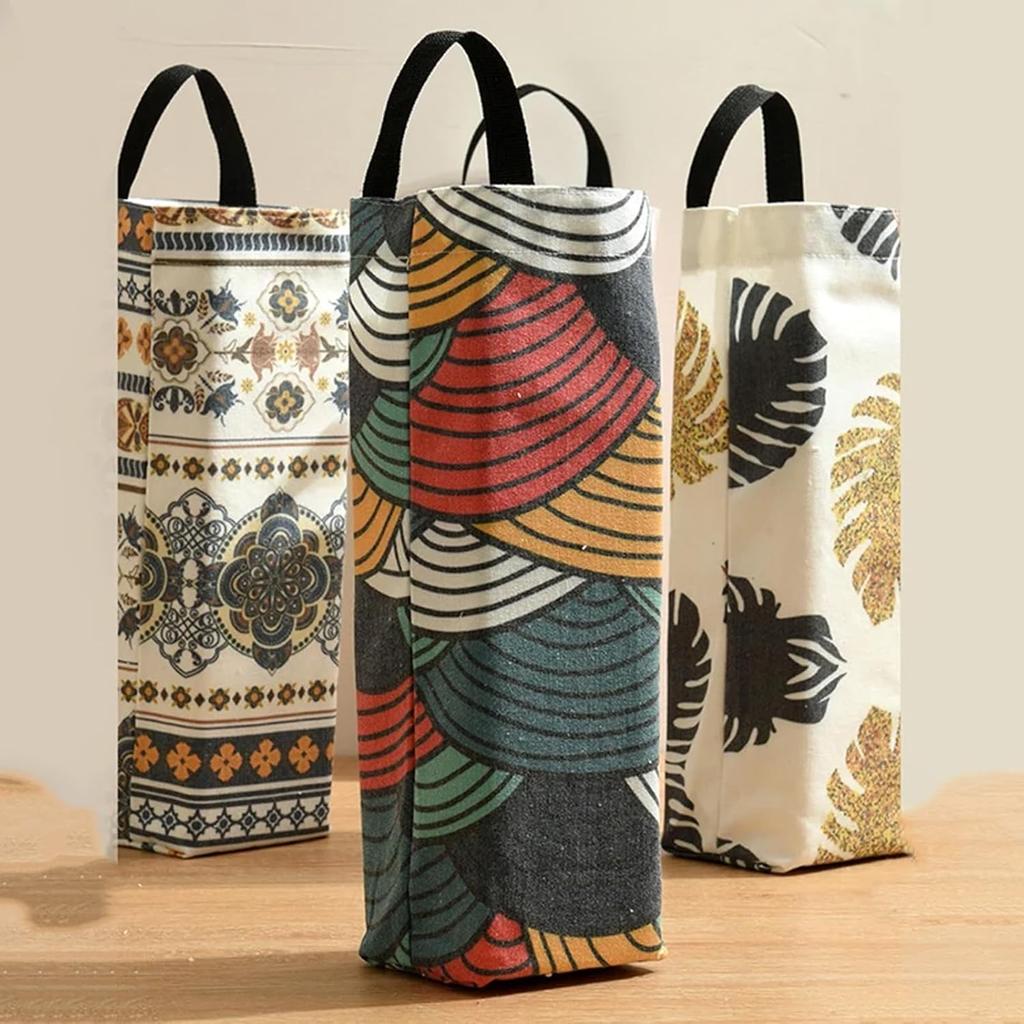 2-Pack Plastic Bag Holder, Wall Mounted Grocery Bag Holder with Multicolor Flower Canvas, Reble Garbage Dispenser for Kitchen,Storage