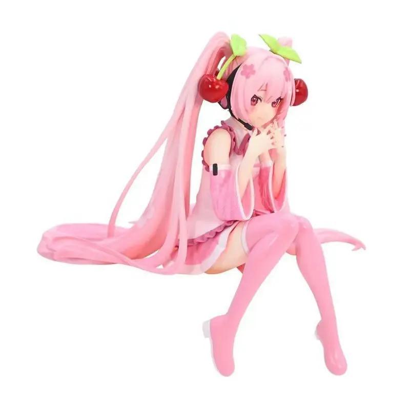 Gifts Miku Anime Figure Pink Dress Sitting Posture Model Action Toys Cherry Pink Cherry Blossom Decoration Collect