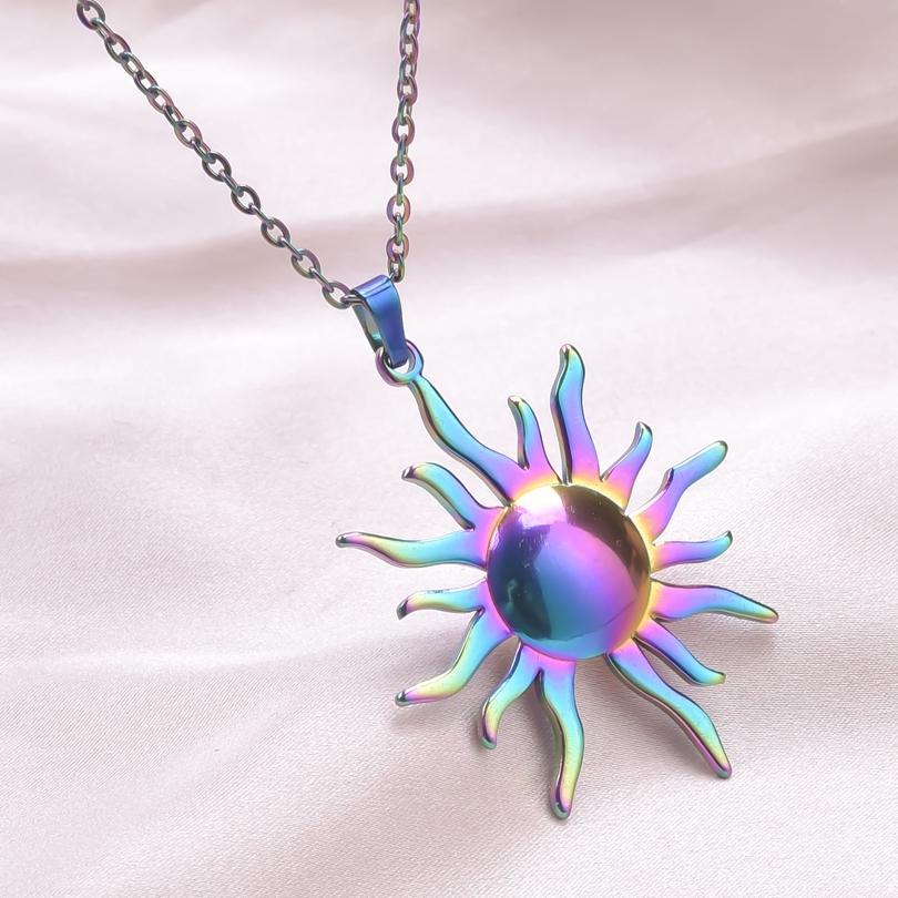 Sonne Anhänger Halskette Für Frauen Männer Schmuck Edelstahl Halsketten Mode Vintage Choker Gliederkette Am Hals Dekor Halsband