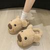 Wear versatile thermal bag head slippers outside the home for women, autumn and winter new cute cartoon bear plush slippers for women
