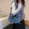 Vintage Bow Washed Denim Shoulder Bags for Women Versatile Large Capacity Ladies Crossbody Bag Lightweight Casual Tote Handbag
