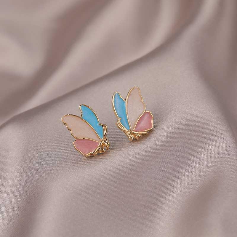 Color Butterfly Stud Earrings Women's Small and Simple Summer Versatile Cute Earrings Drop Glaze S925 Sterling Silver Needle Fresh Earrings