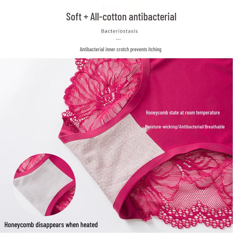 Ice Silk Seamless Lace Panties - Women's Mid-Waist All-Cotton Antibacterial Crotch, Breathable Summer Shorts