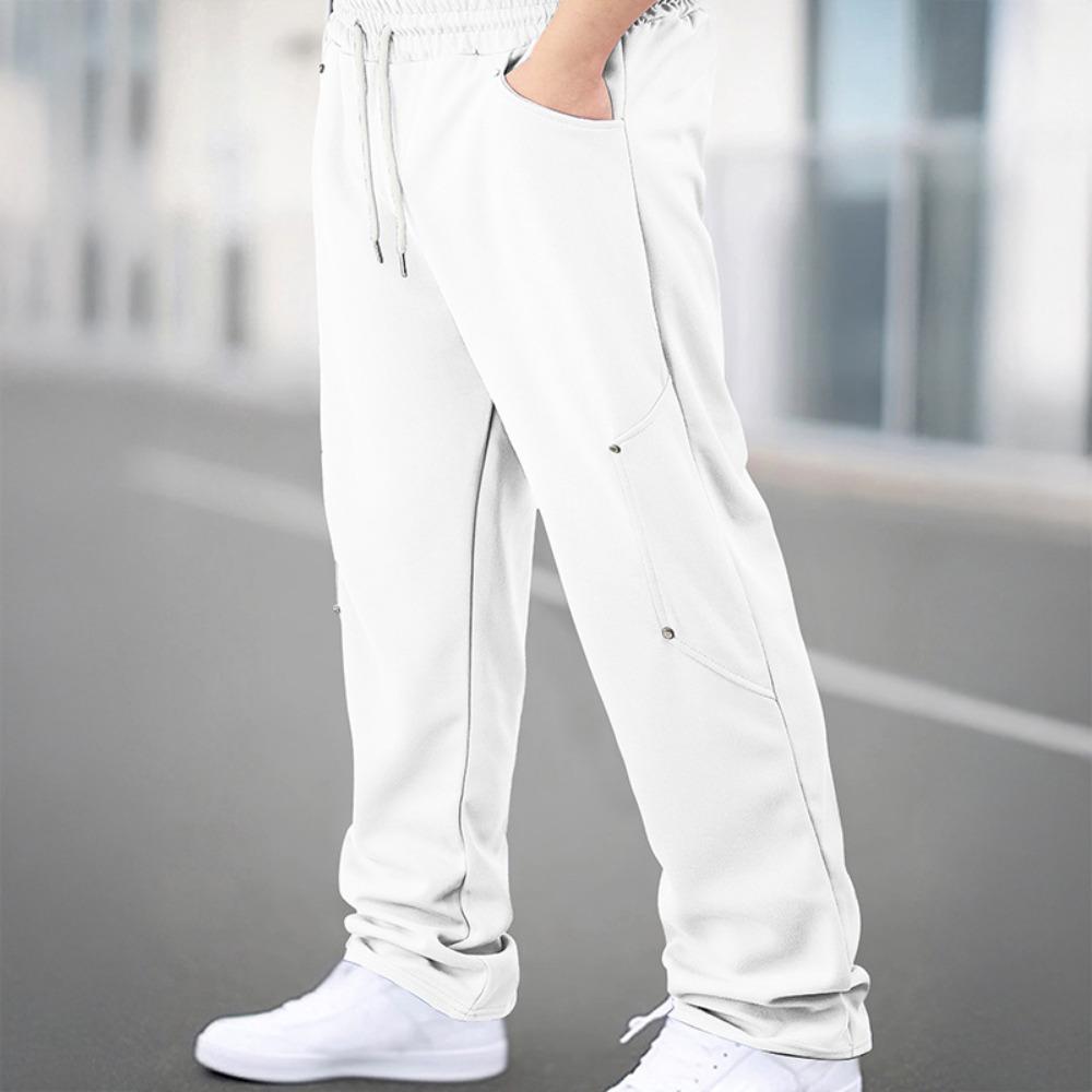 New solid-colour sports trousers: stylish men s casual trousers with studs and a straight-leg fit S белый