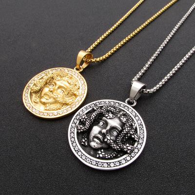 Hot Selling Environmentally Friendly Material Greek Mythology Snake Maiden Medusa Diamond Pendant Retro