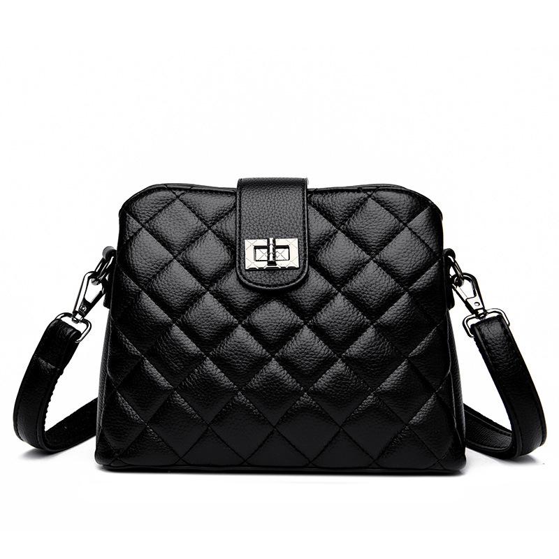 Neue Einfache Koreanischer Stil Modische Diamant Doktor Tasche Rindsleder Vielseitige Ein-Schulter Umhängetasche Große Kapazität Eimertasche