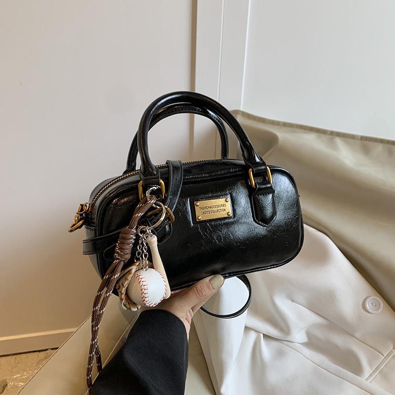 Ielgy Retro Niche Bowling Bag Ladies Simple All-Match One-Shoulder Messenger Boston Bag NoPendent