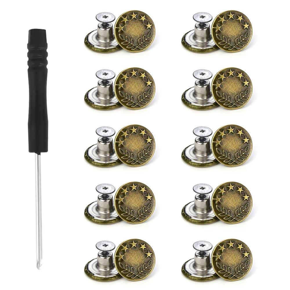 

10 шт. съемные пуговицы для джинсов, регулируемые удлинители талии без гвоздей, кнопки, застежка-молния, булавки для брюк, наборы для самостоятельного изготовления пряжек без шитья