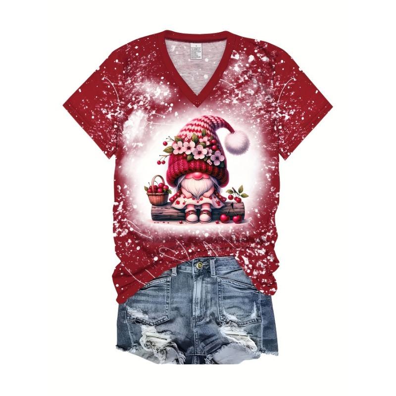 Summer V-neck 3D Christmas Printed Top Fashionable Casual Short Sleeved Women's T-shirts