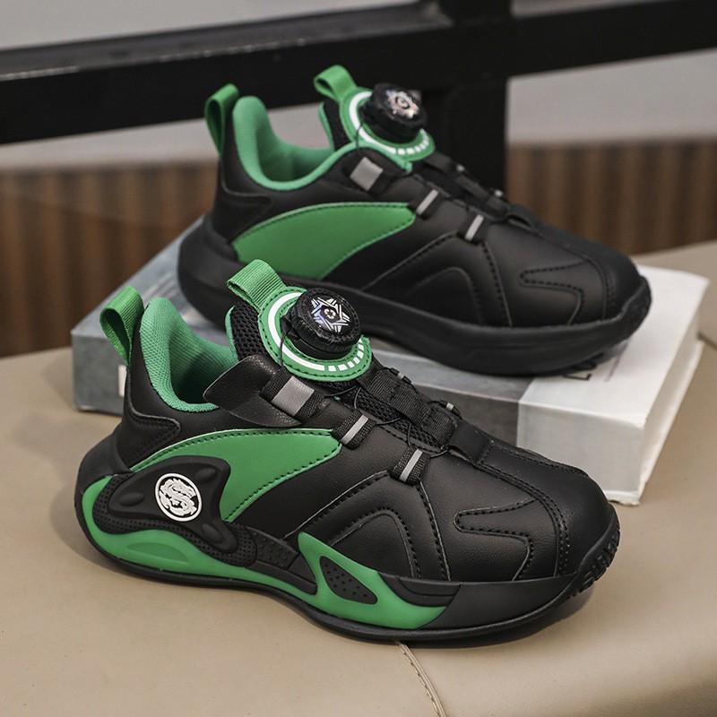 teenager Kids Sneakers Boys Button Non-Slip Durable Fall Winter Synthetic Leather Cartoon