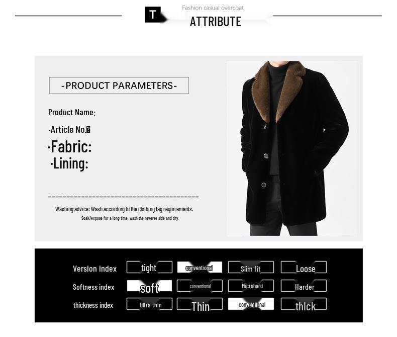 Men's Mid-Length Wool Coat with Faux Mink Fur Lapel - Fashionable, Casual, and Warm Dad's Wear