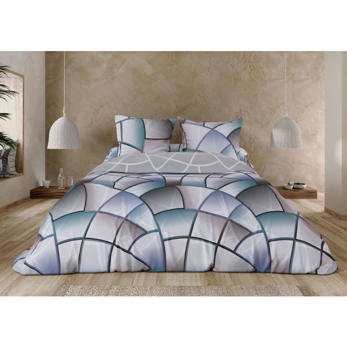 Cotton Duvet Cover - DONATELLA - Blue - Abstract - Machine Washable - 180 Thread Count - 150x220 Cm