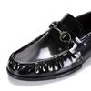 Fashion Black Genuine Leather Men's Shoes Loafers Pointed Toe British Design Horse Collar Buckle Lazy Patent Leather Dress Shoes