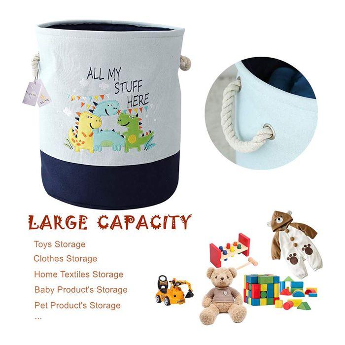 Panier de rangement pliable - DINO - Poignées - Toile de coton - 35 x 40 cm