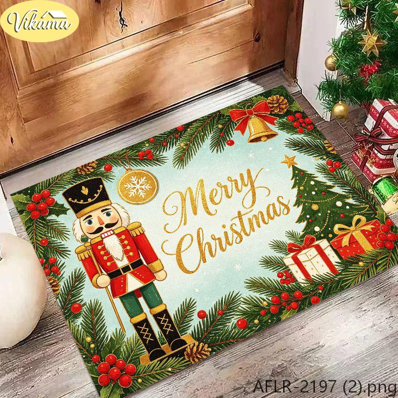 Red Christmas Nutcracker Doormat, Non-Slip Entryway Mat, Outdoor Porch and Indoor Christmas Decorative Rug, Home Decor