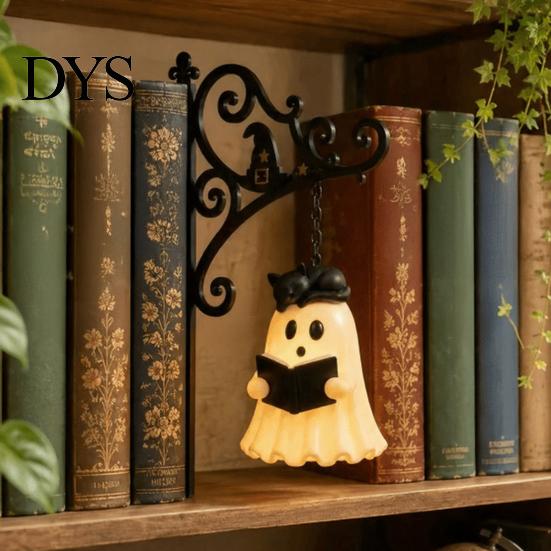 Retro Iron Hanging Lamp Ghost Book Light, Spooky Bookshelf Decor with Warm Whimsical Home Office Ornament Glow, Gothic Reading Corner Ambient Lighting