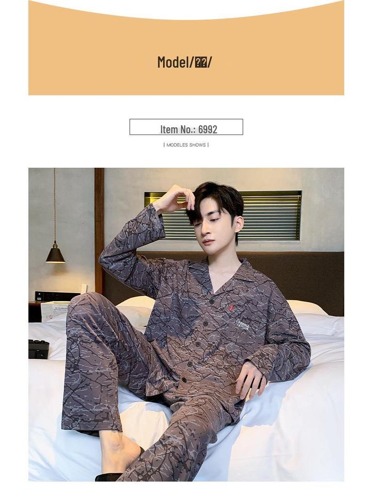 Men's Cotton Pajama Set - Long Sleeve & Pants, Spring To Winter, Casual Outdoor Wear, Plus Size Available